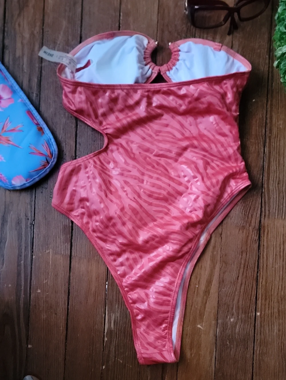 SHEIN Pink Cutout One-Piece Swimsuit w Ring Details New
